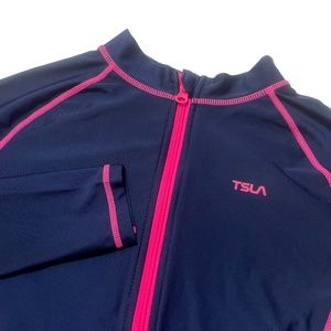 TSLA Small Zip Up Long Sleeve Navy Pink Athletic‎ Top